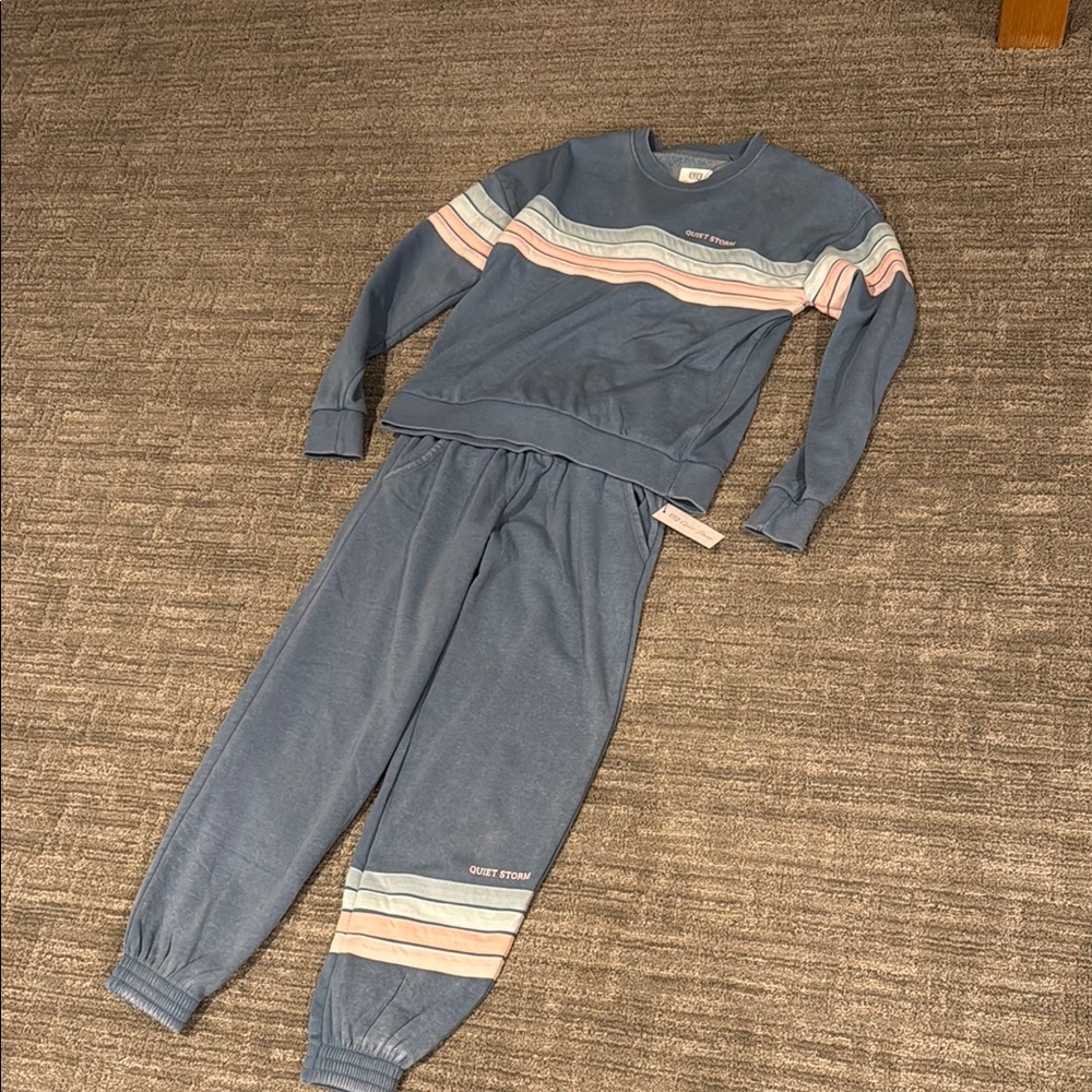 Blue and Pink Striped Sweatshirt and Joggers Set
